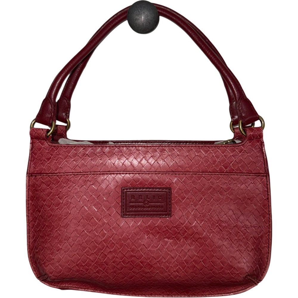 Relic Burgundy Woven Leather Bamboo-Handle Bag